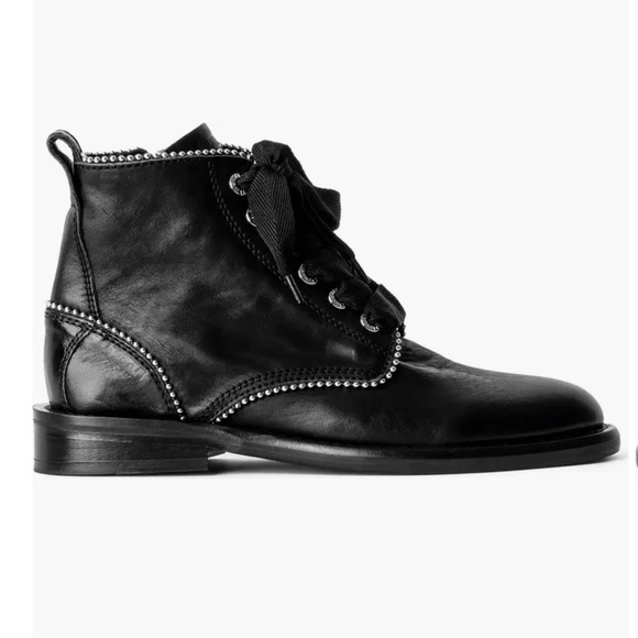 Zadig & Voltaire || Laureen Roma Bootie Studded Combat Ankle Moto Black 37 - Picture 1 of 11